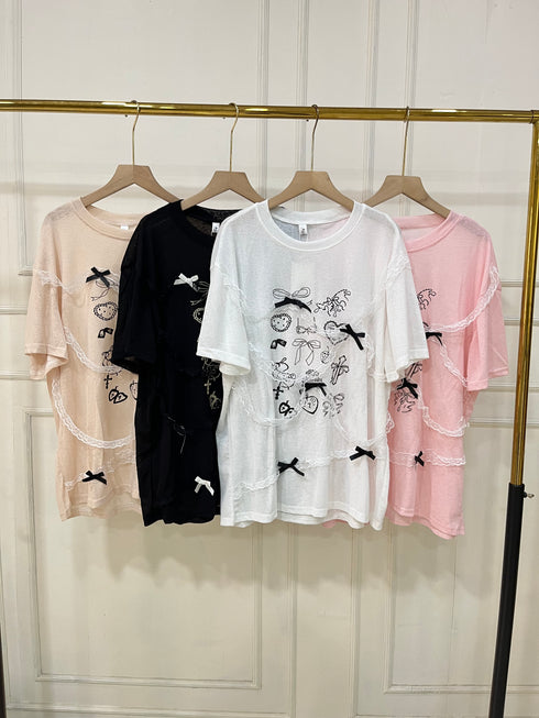Lacey Detail Transparent Free Size T-Shirts
